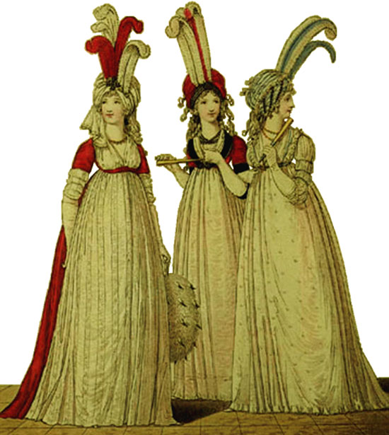 dEvening dress turbans ermine muff April 1795